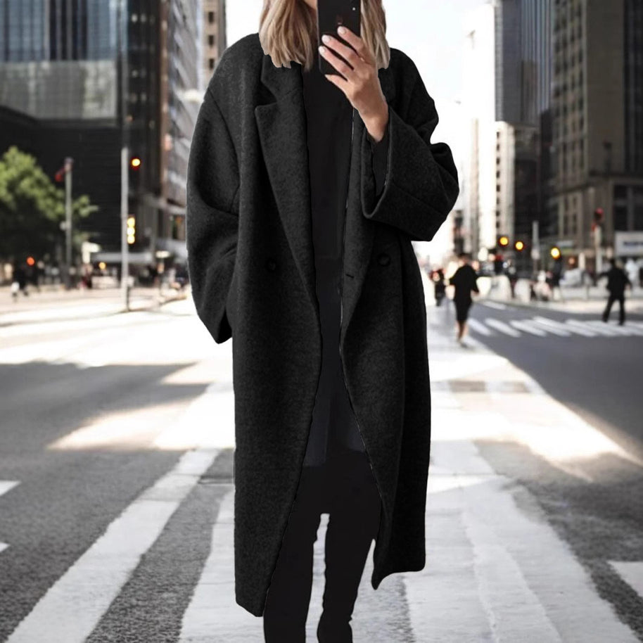 Damen Oversized Wollmantel mit eleganter Schnittführung und dezenten Druckknöpfen WW