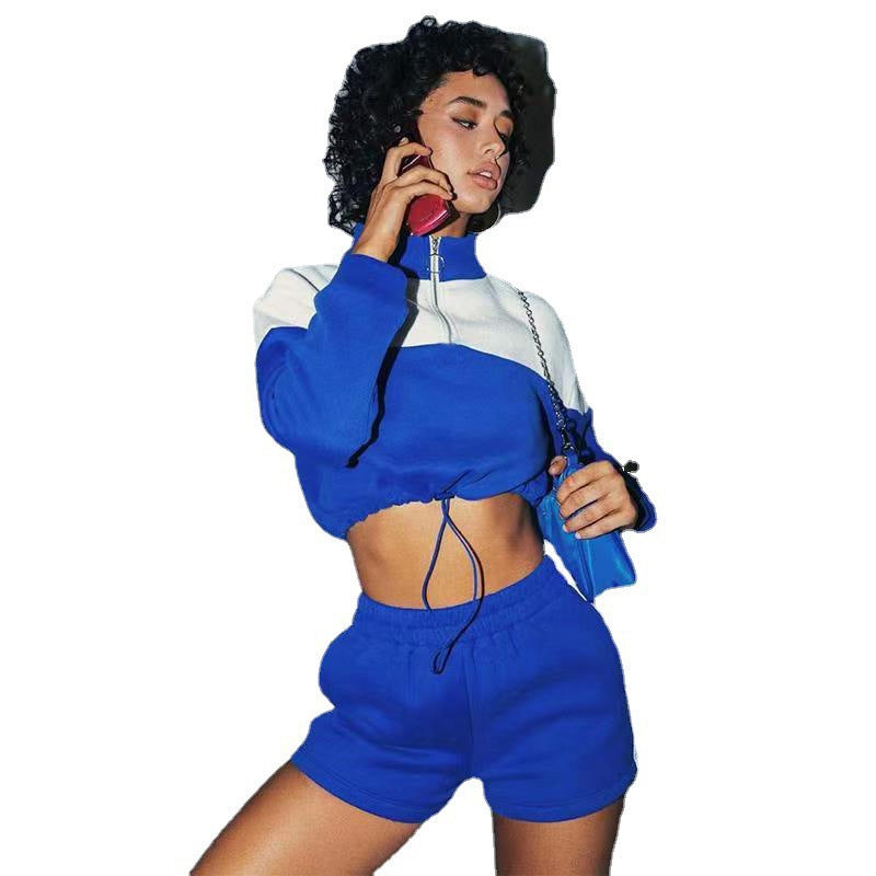 Damen sportliches Zweiteiler-Set mit cropped Jacke und Shorts WW