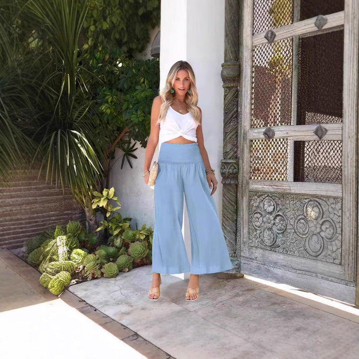Damen weite Culotte-Hose mit elastischem Bund und seitlichen Eingrifftaschen W&W Mode