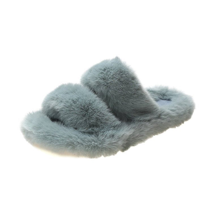 Damen Flauschige Hausschuhe mit doppeltem Riemen und weichem Innenfutter W&W Mode