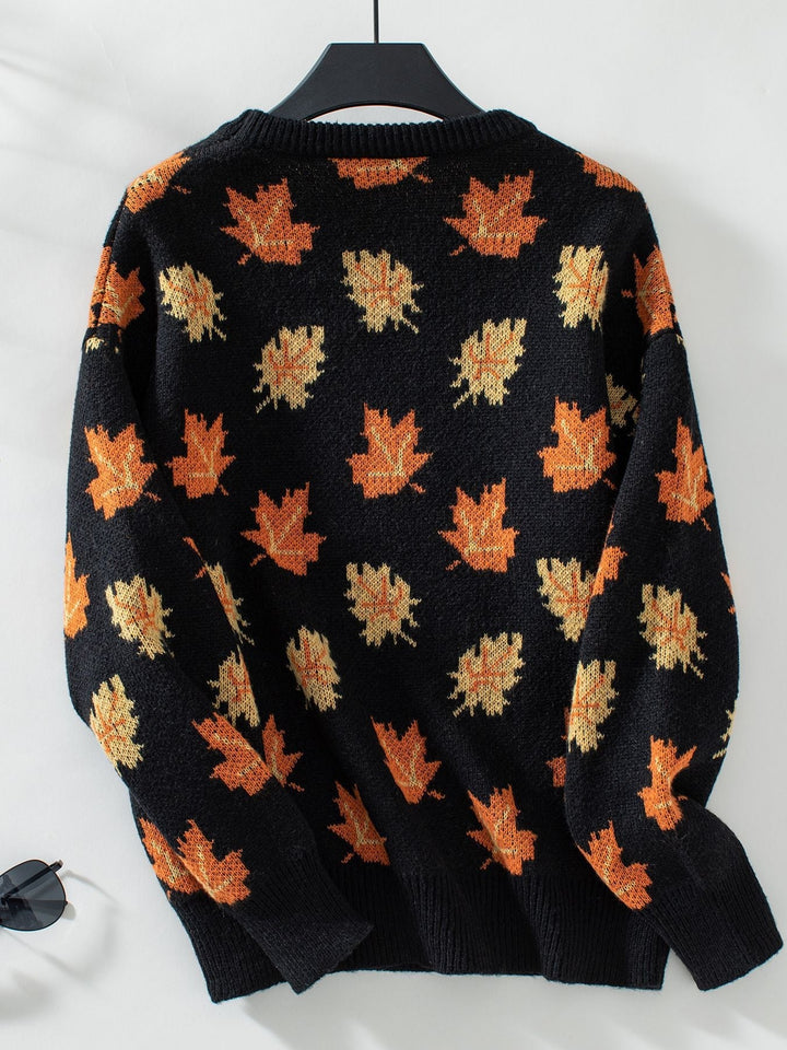 W&W Mode Maple Leaf Jacquard Freizeit Pullover Sweater