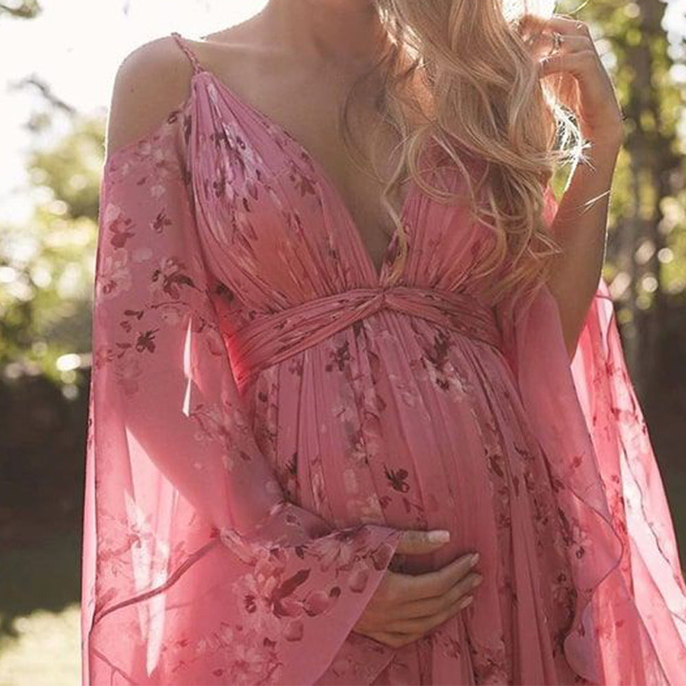 Damen Maxikleid mit schwingenden Ärmeln und floralem Muster WW