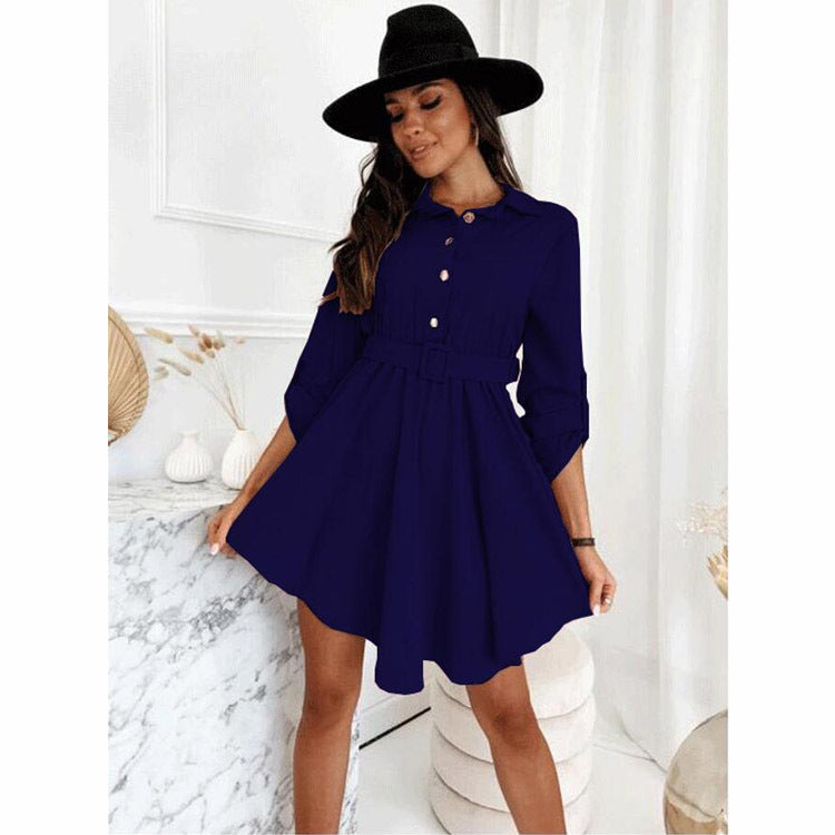 Damen Hemdkleid mit schwingendem Saum und tailliertem Gürtel WW