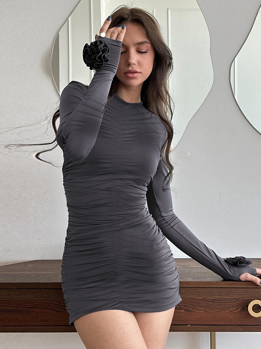 Damen Kurzärmeliges Kleid mit Raffung und dekorativen Ärmeln WW