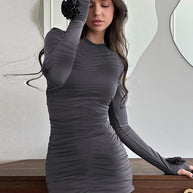 Damen Kurzärmeliges Kleid mit Raffung und dekorativen Ärmeln WW