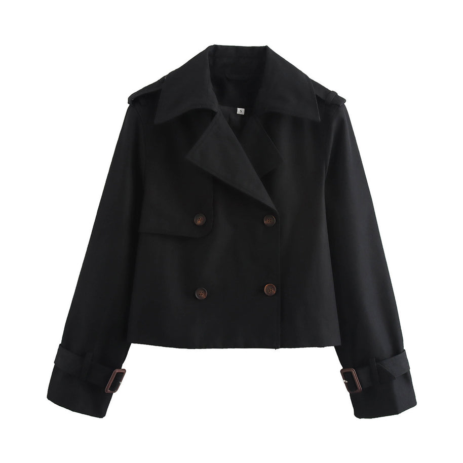 Damen Kurz Cropped Doppelreihige Trenchcoat WW