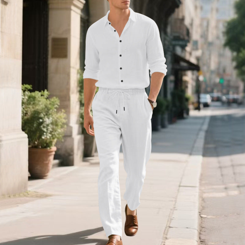 Herren lässige Leinen-Hose mit verstellbarem Kordelzug und modernem Schnitt W&W Mode