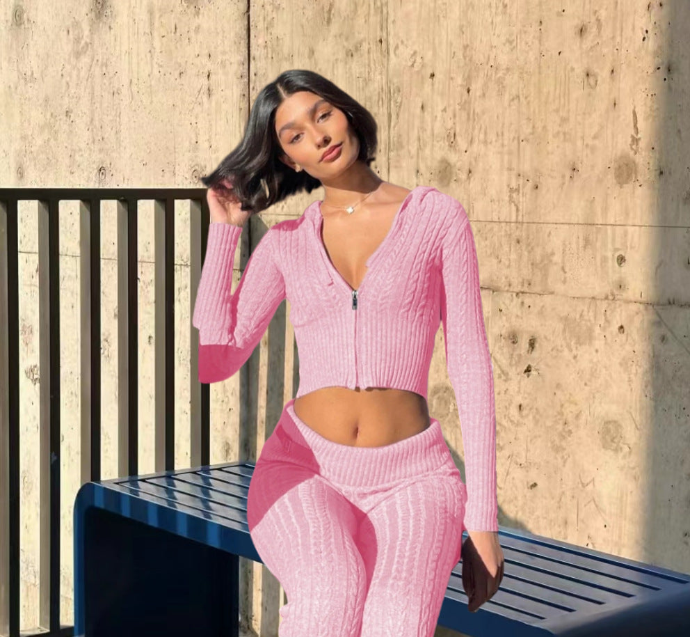 Damen Strickanzug mit Reißverschluss und weitem Bein WW