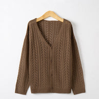 Damen Strickcardigan mit luftiger Lochmusterung und V-Ausschnitt WW