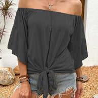 Damen Off-Shoulder Oberteil mit schickem Knotendetail und luftigen Ärmeln WW