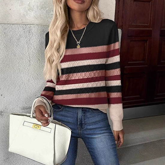Damen Strickpullover mit strukturiertem Muster und eleganten Farbblockdetails WW