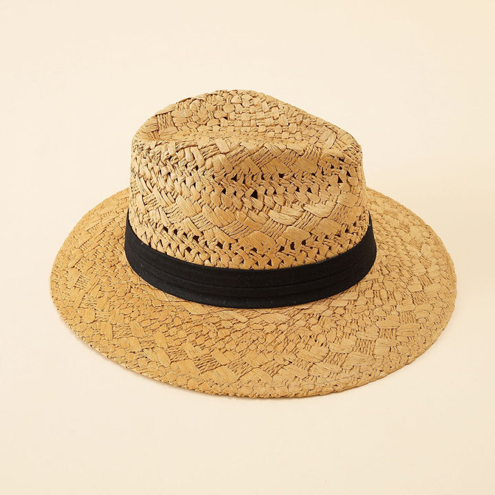 Damen Strohhut im klassischen Fedora-Stil mit breiter Krempe und elegantem Band W&W Mode
