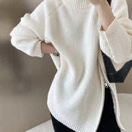 WW Rollkragenpullover mit Seitenschlitz einfarbig gestrickt