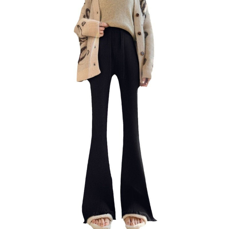 Damen Bequeme Ripp-Strickhose mit weitem Bein WW