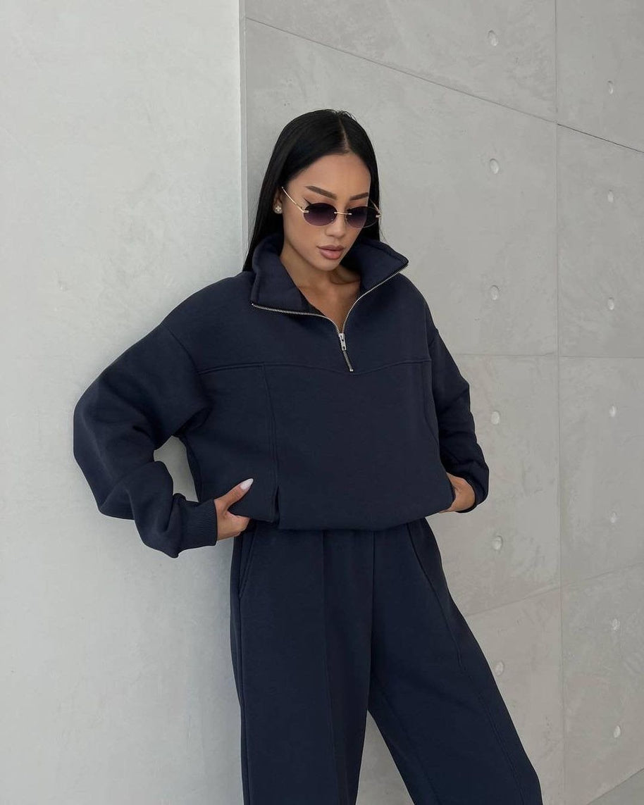 Damen Sportliches Fleece-Kombinationsset mit Stehkragen WW