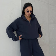 Damen Sportliches Fleece-Kombinationsset mit Stehkragen WW