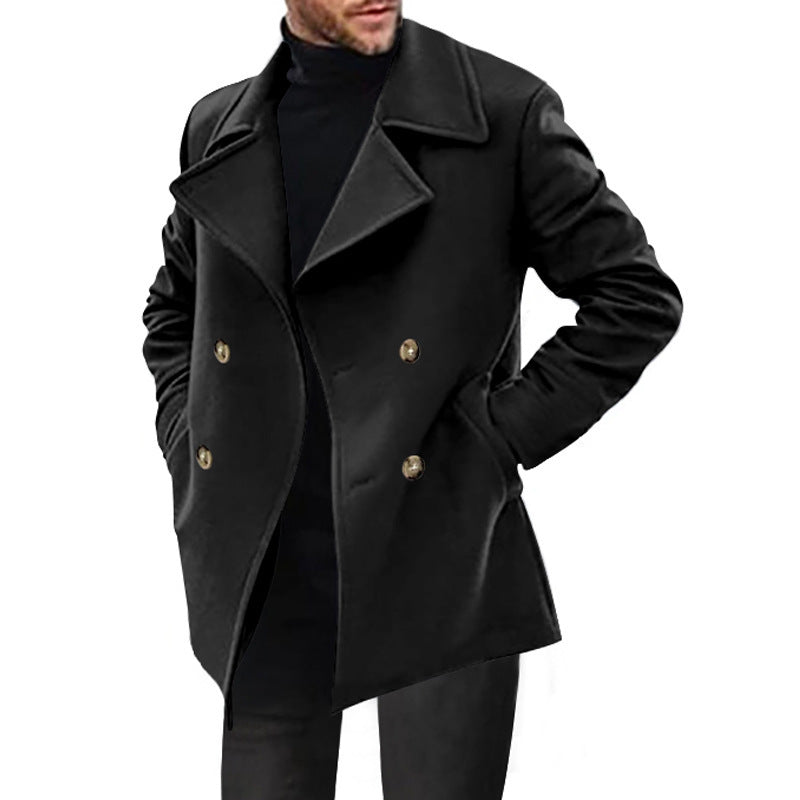 Herren Designer Wollmantel mit doppelter Knopfleiste WW
