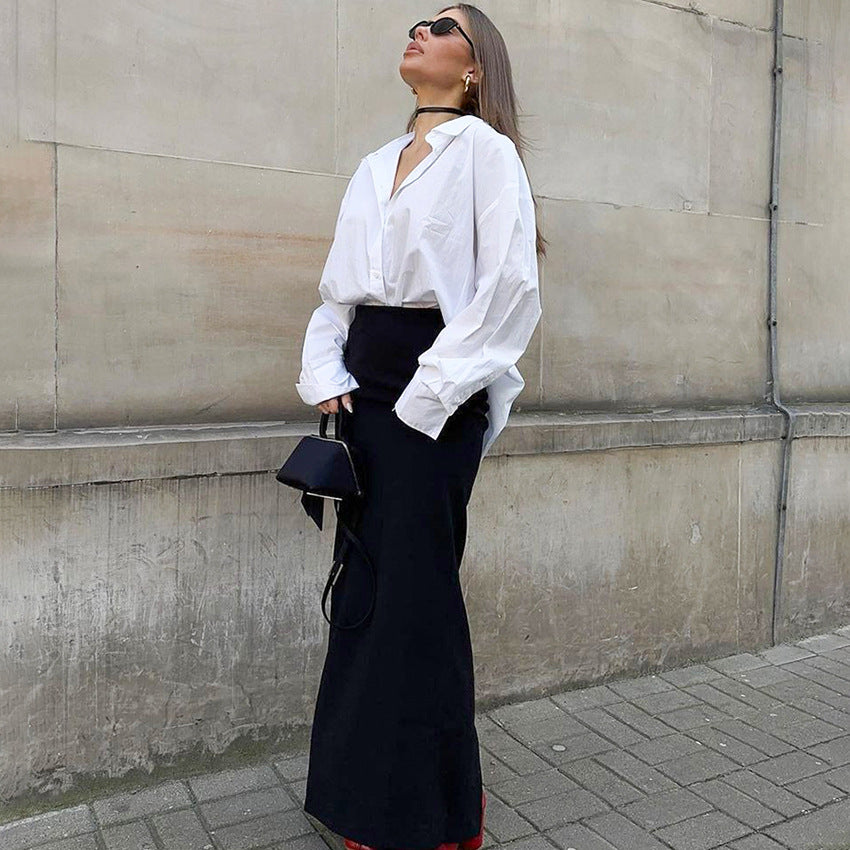 Damen Elegantes Oversized Hemd mit tiefem Kragen und weiten Ärmeln WW