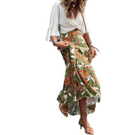 Damen Fließender Maxi-Rock mit floralem Design und asymmetrischem Saum WW