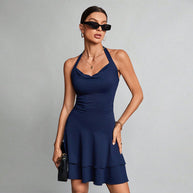 WW | Halter Offene Rücken Taille Rüschend Kurz Kleid