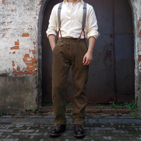 Herren Hochwertige Bundfaltenhose mit verstellbaren Hosenträgern WW