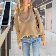 Damen Strickpullover mit V-Ausschnitt und lässigem Schnitt WW