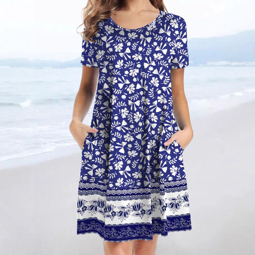 Damen Freizeitkleid mit verspieltem Blumendruck und praktischen Taschen W&W Mode
