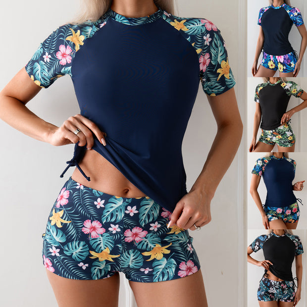 Damen Sportliches Bademoden-Set mit floralem Print und seitlichen Raffungen WW