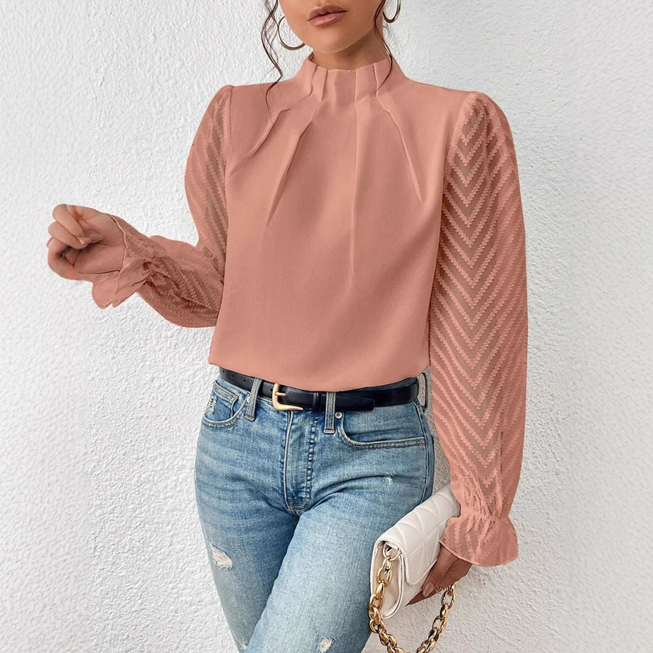 Damen Bluse mit modernen transparenter Ärmel WW
