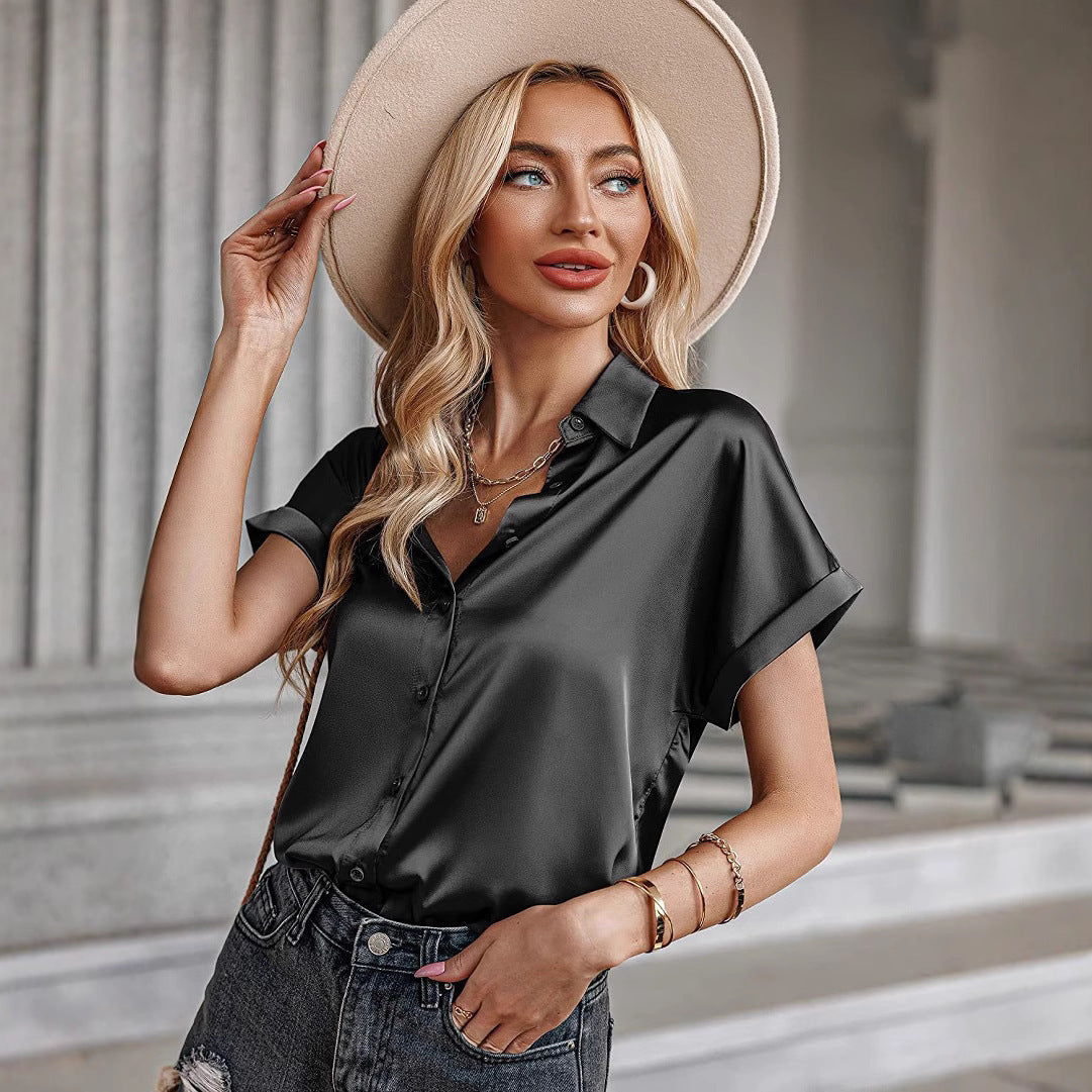 Damen Satin-Bluse mit überschnittenen Schultern WW
