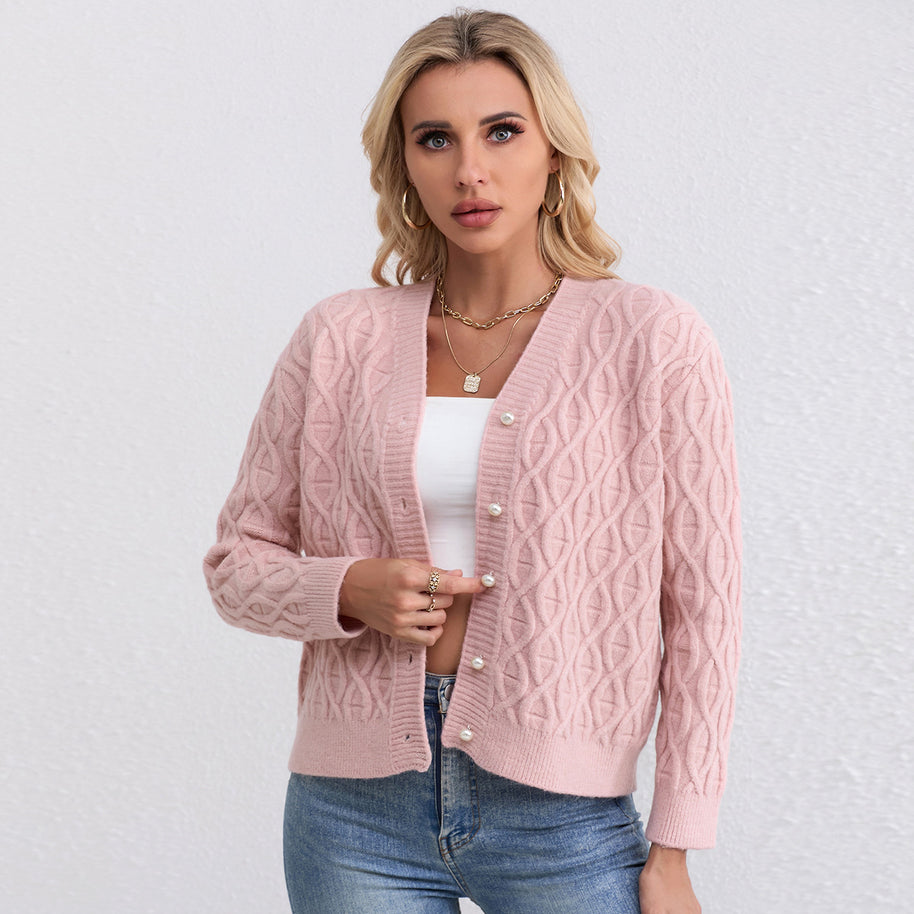 Damen Strickjacke mit strukturiertem Zopfmuster und zarten Knöpfen WW