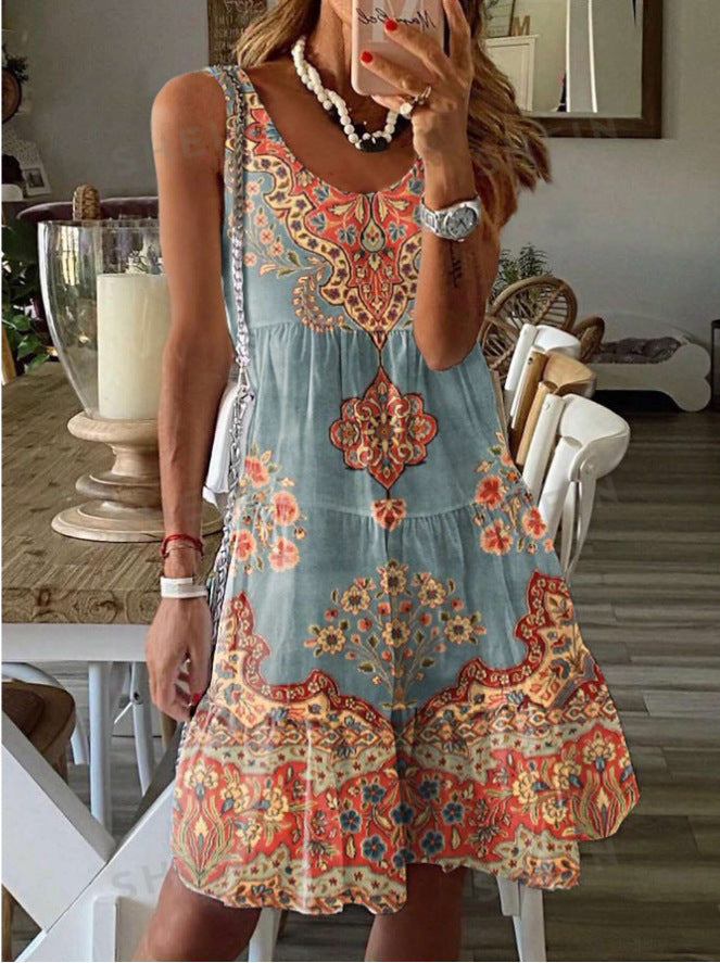 Damen luftiges Sommerkleid mit charmantem Print und fließendem Schnitt W&W Mode