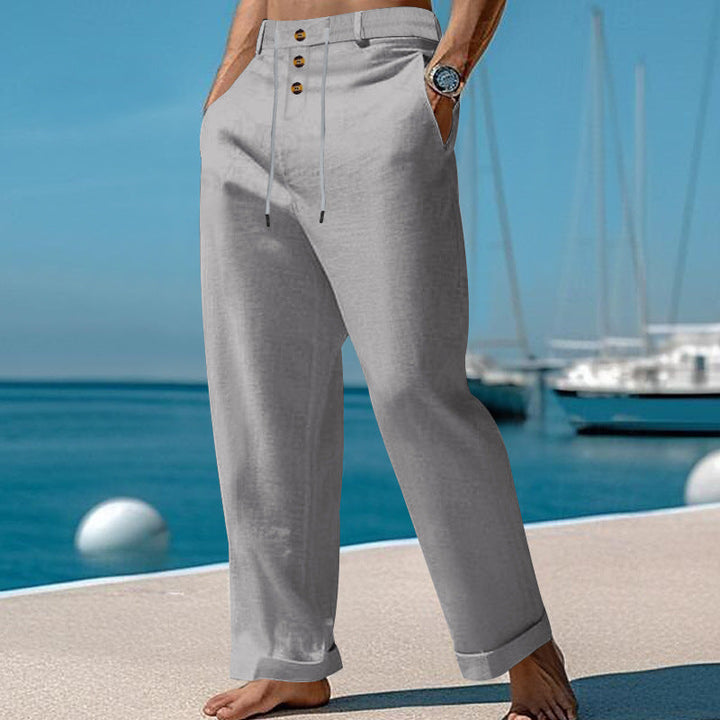 Herren lässige Leinenhose mit praktischen Knöpfen und elastischem Bund W&W Mode
