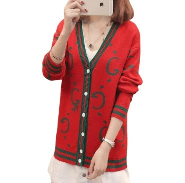 Damen Strickjacke mit tiefem V-Ausschnitt und bunten grafischen Mustern WW