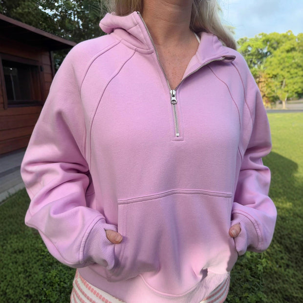 Damen Sportlicher Halbzip-Hoodie mit weichem Fleece und praktischer Kängurutasche WW