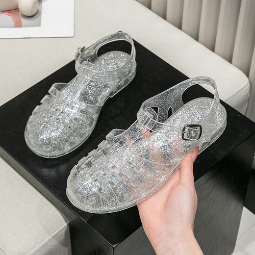 Damen Glitzernde Freizeit-Sandalen im Riemchen-Stil mit verstellbarem Verschluss WW