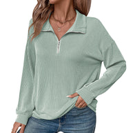 Damen lässiger Pullover mit Reißverschluss und gestreiftem Design WW