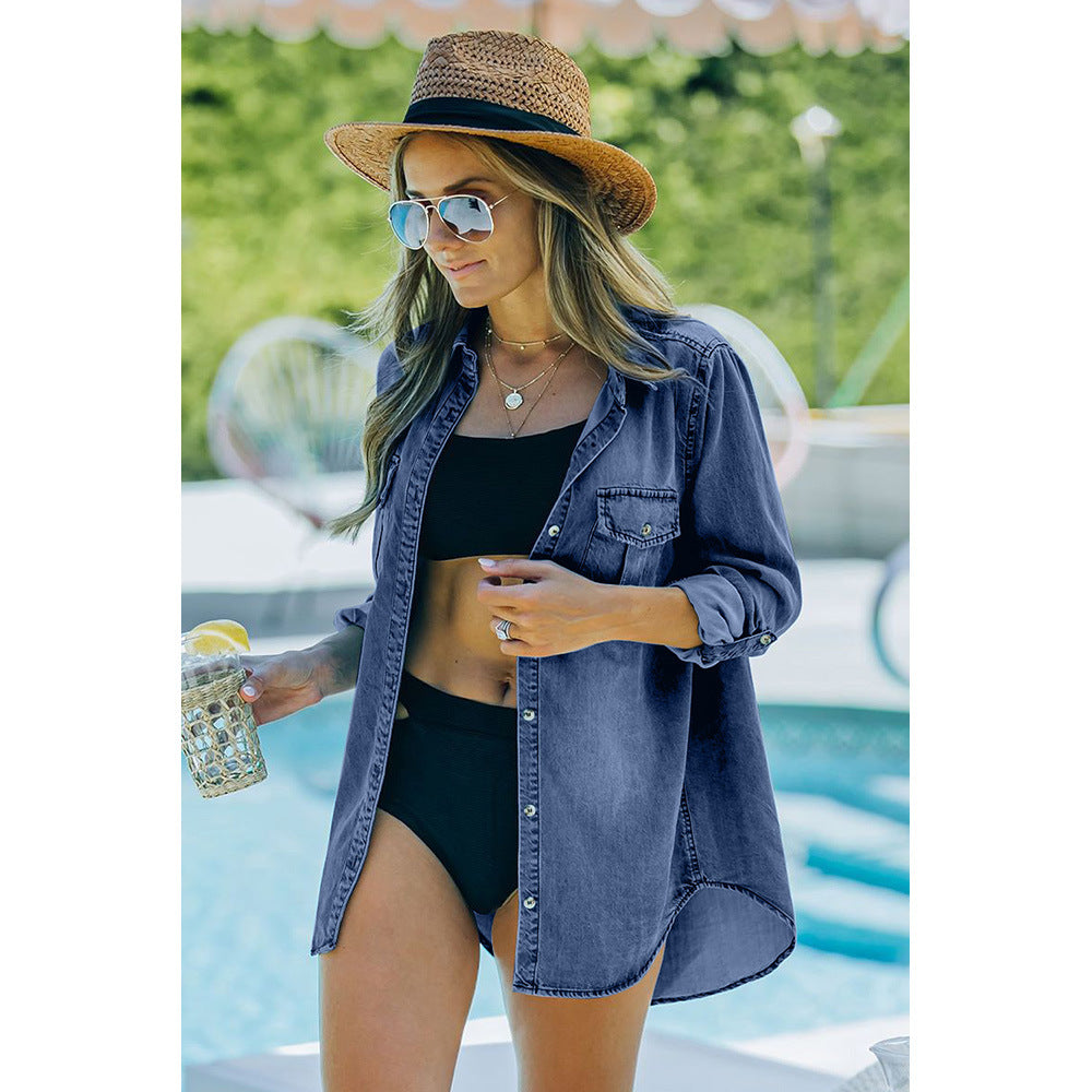 Damen Denim-Hemdbluse mit praktischen Brusttaschen und klassischem Schnitt WW