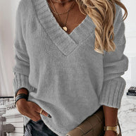 Damen Strickpullover mit V-Ausschnitt und kuscheligem Material WW