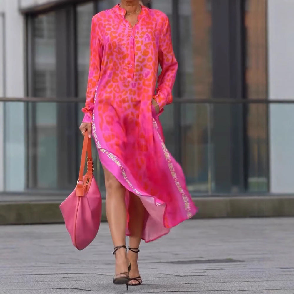 Damen Maxikleid mit lässiger Knopfleiste und animalischen Mustern WW