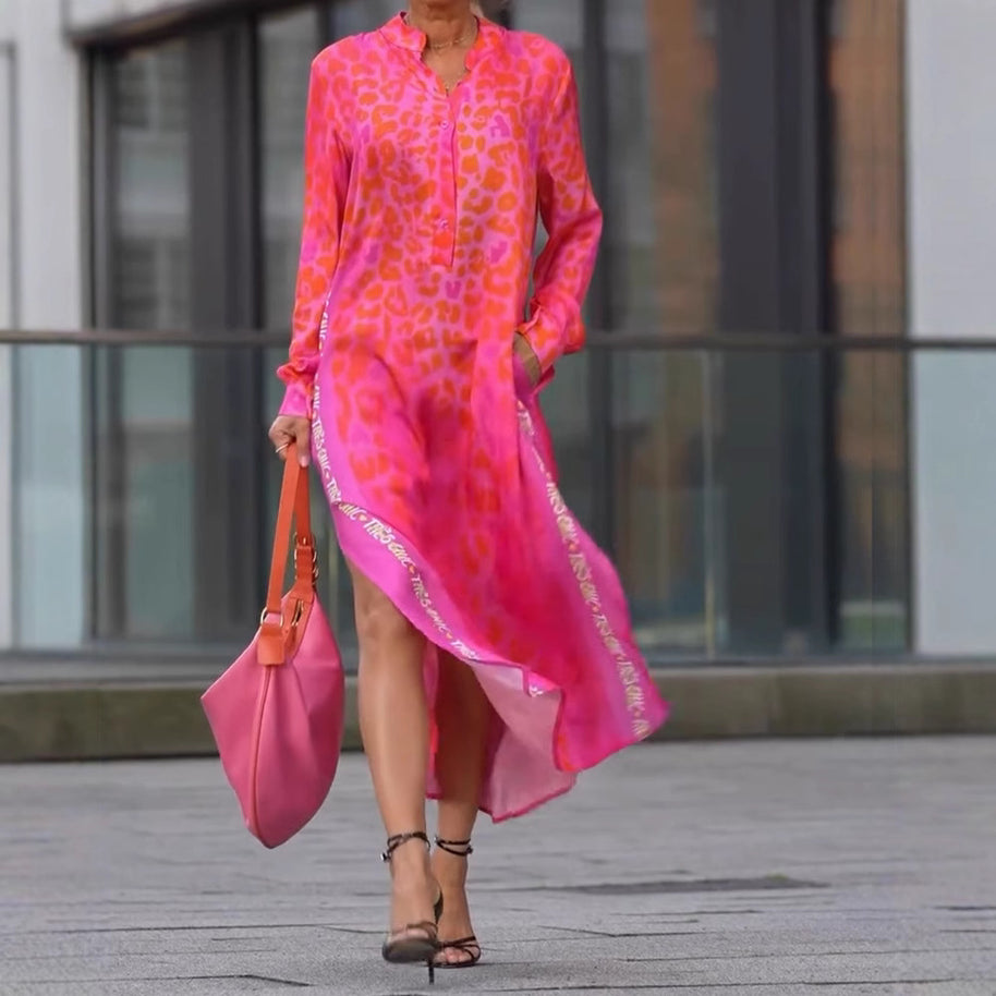 Damen Maxikleid mit lässiger Knopfleiste und animalischen Mustern WW