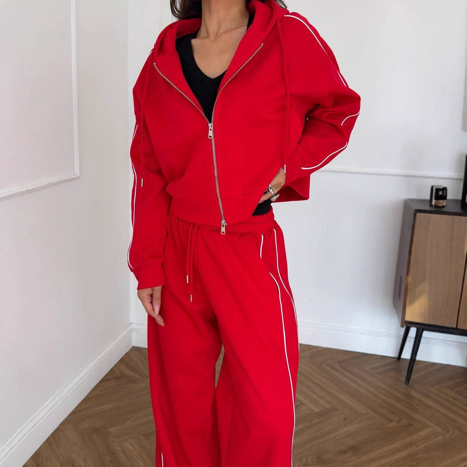 Damen Sportliches ZIP-Hoodie-Set mit weiten Hosen WW