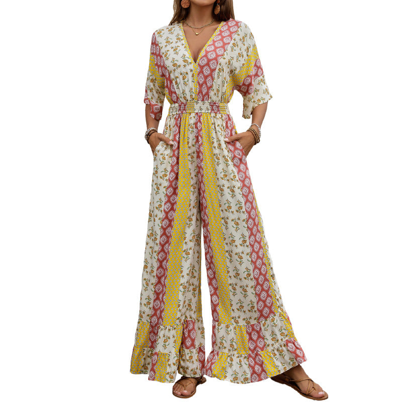 Damen Jumpsuit mit weitem Bein und elastischem Taillenzug WW