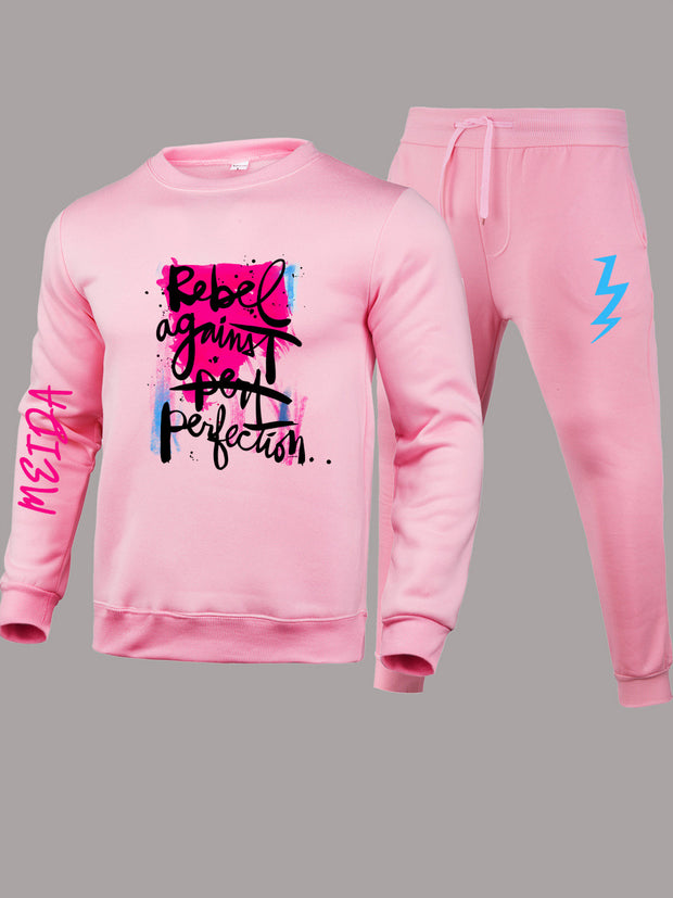 Damen Sportliches Sweatshirt- und Jogginghose-Set mit urbanem Grafikdruck WW