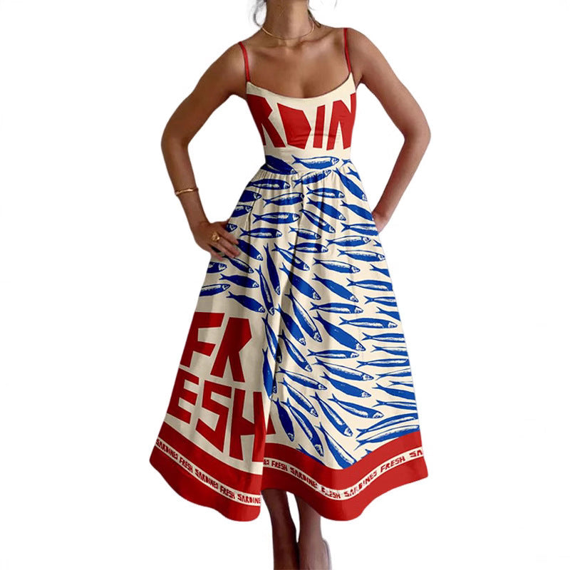 Damen Midi-Kleid mit auffälligem Grafikdruck und schwingendem Rock WW