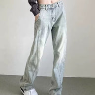 Damen weite High-Waist Denim-Jeans mit distressed Optik und bequemen Seitentaschen WW