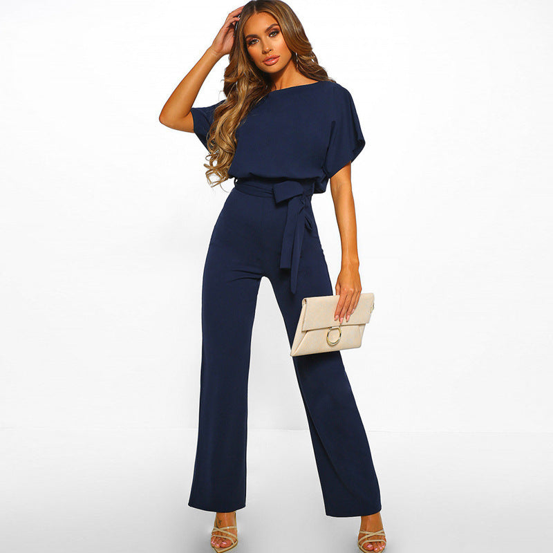 Damen Eleganter Weit Beins Jumpsuit mit Bindegürtel WW
