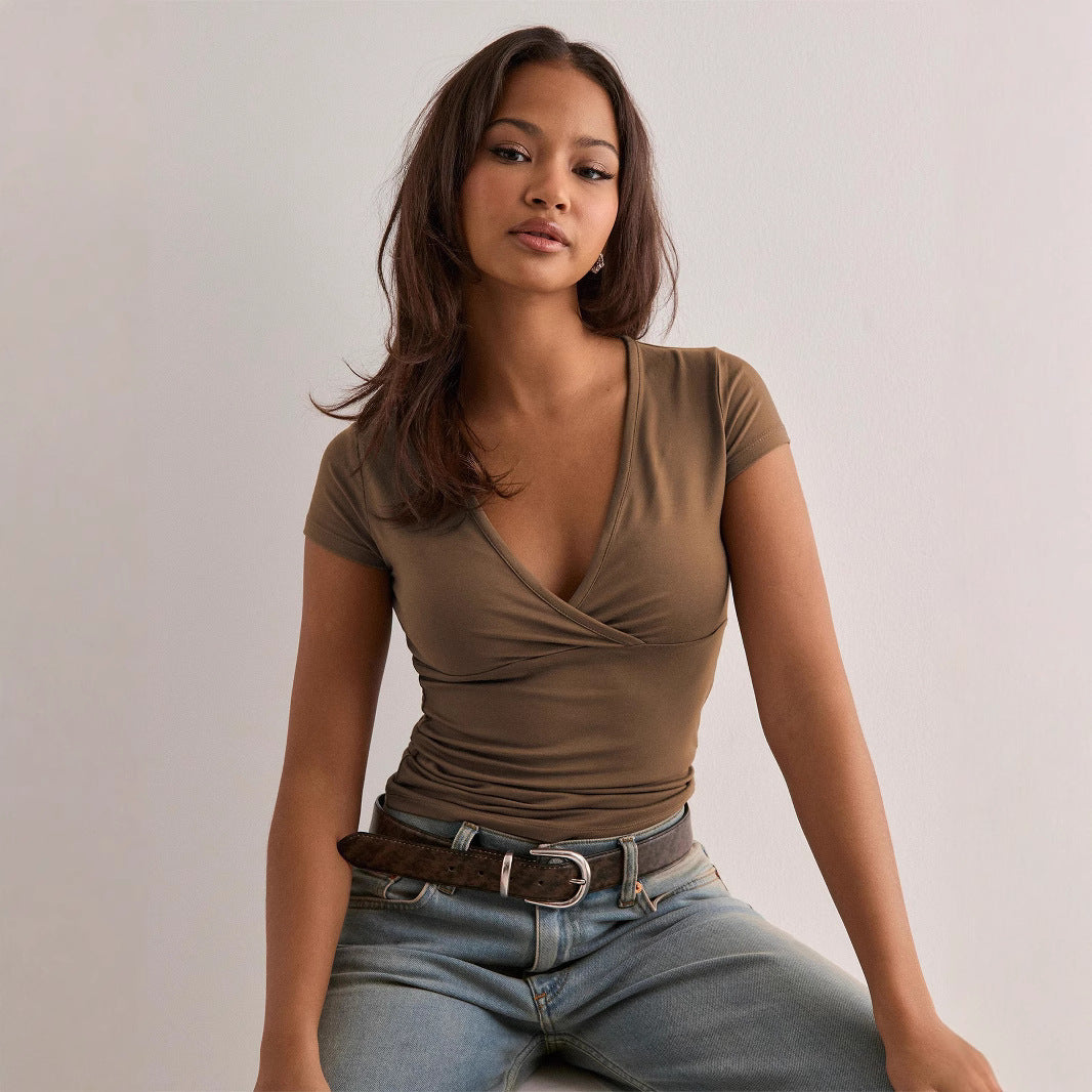 Damen Wickeloberteil mit elegantem Raffungseffekt und figurbetontem Schnitt WW