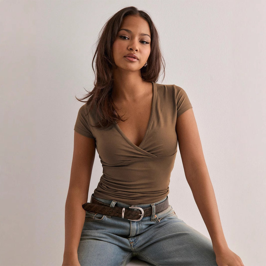 Damen Wickeloberteil mit elegantem Raffungseffekt und figurbetontem Schnitt WW