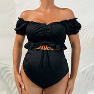 Damen Schwangerschaft Off-Shoulder Badeoberteil und hoch taillierte Unterteil Set WW